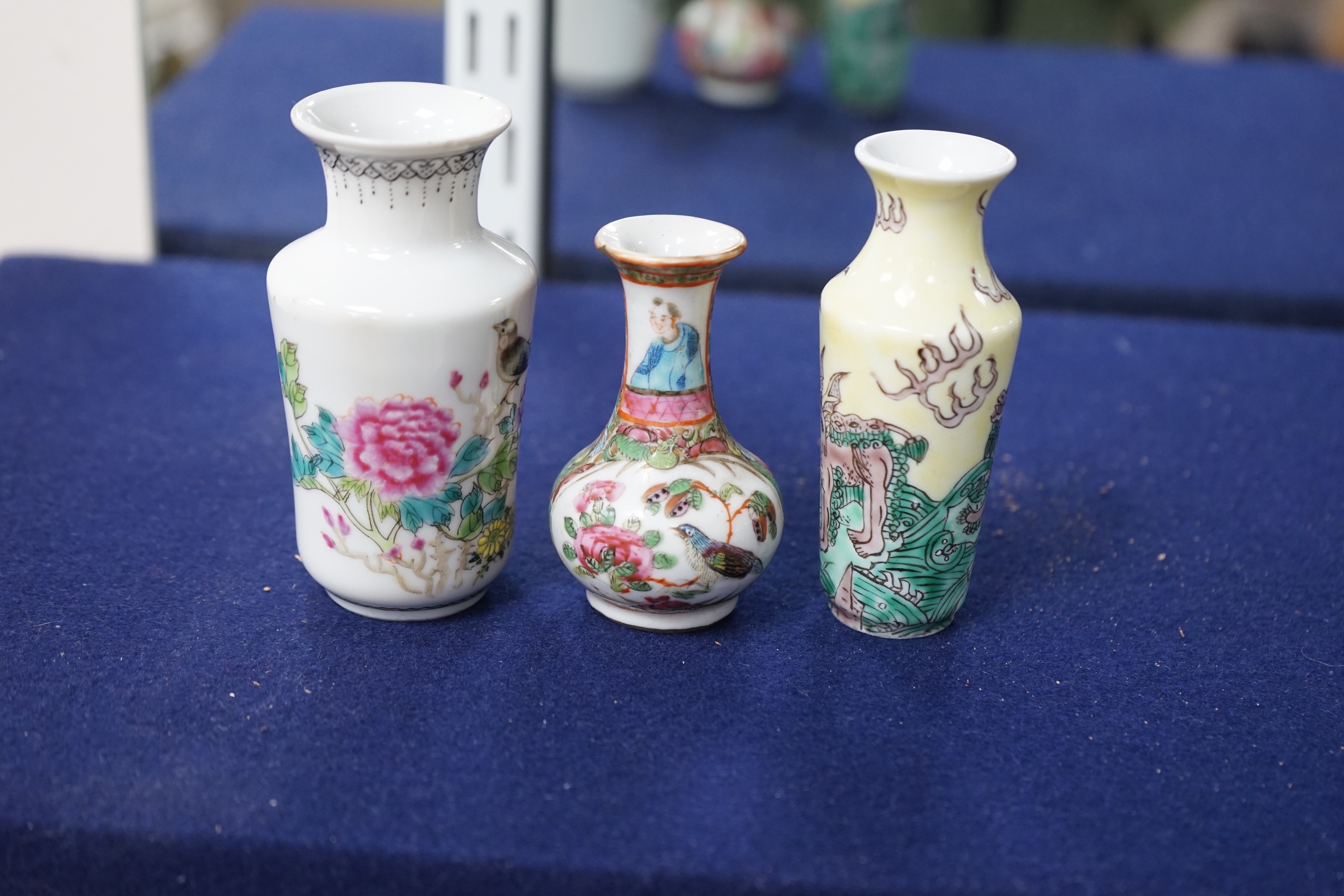Three Chinese enamelled porcelain miniature vases, late 19th century / Republic period, tallest 10cms high